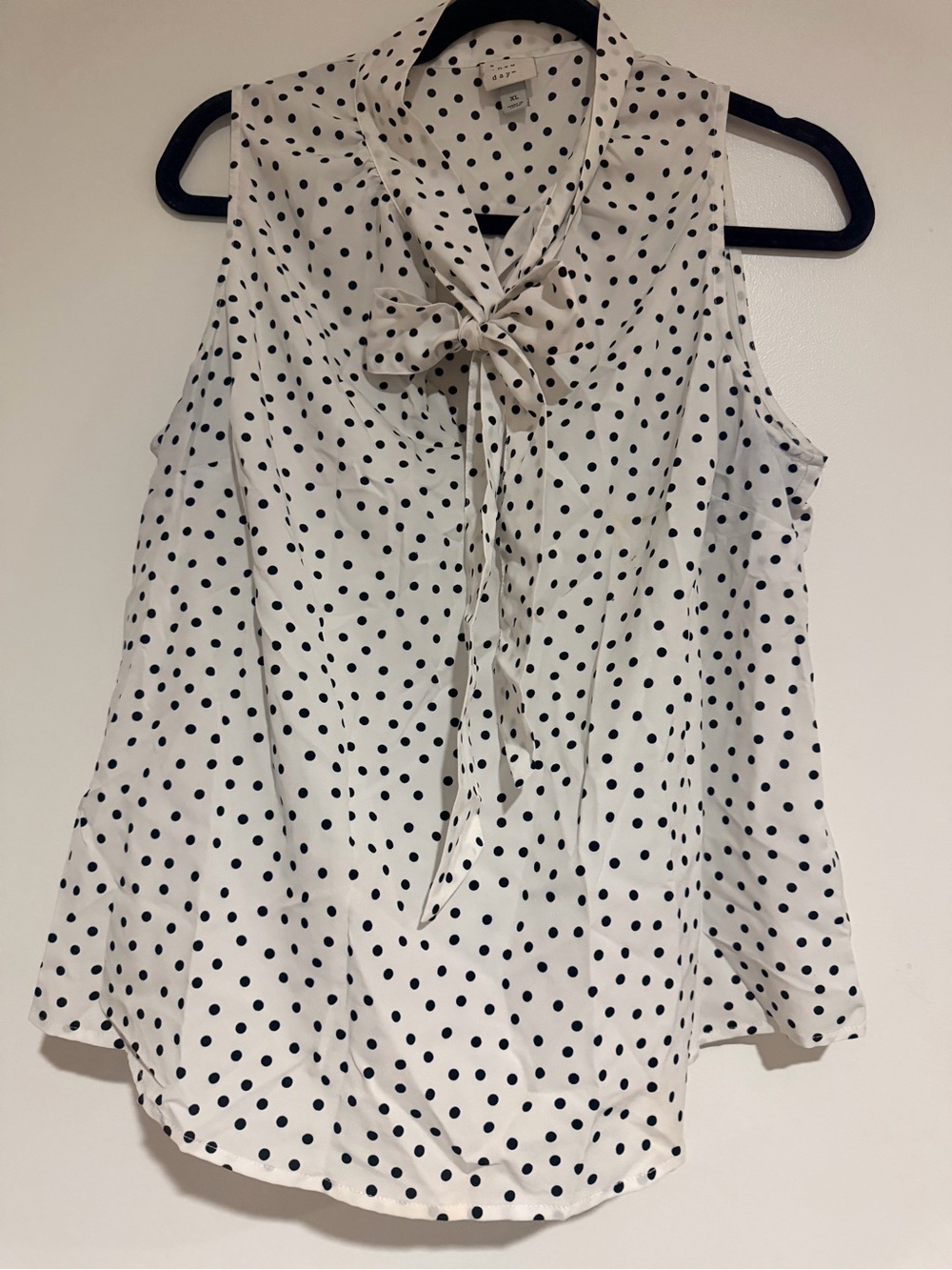 a new day White Polka Dot Tie-Neck Sleeveless Blouse